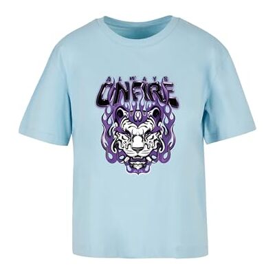 Dames T-shirt Always On Fire Tee, casual T-shirt met print op de voorkant, regular fit, katoen, maten XS 5XL, oceaanblauw, M Dames T-shirt Always On Fire Tee, casual T-shirt met print op de voorkant, regular fit, katoen, maten XS 5XL, oceaanblauw, M