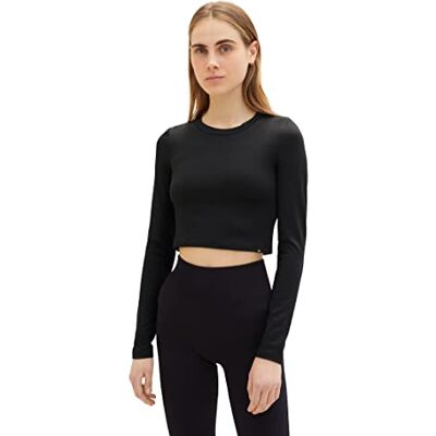 Tom Tailor Denim Dames T-shirt met lange mouwen 1035375, 14482 Deep Black, L Tom Tailor Denim Dames T-shirt met lange mouwen 1035375, 14482 Deep Black, L