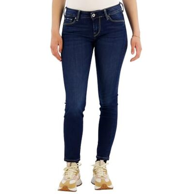 Pepe Jeans London dames Soho skinny jeans, mid rise stretch denim, donkerblauwe used wash Pepe Jeans London dames Soho skinny jeans, mid rise stretch denim, donkerblauwe used wash