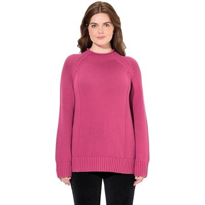 Ulla Popken Dames, siernaden, opstaande kraag, lange mouwen, biologisch katoen trui, fuchsia, 42-44 Ulla Popken Dames, siernaden, opstaande kraag, lange mouwen, biologisch katoen trui, fuchsia, 42-44