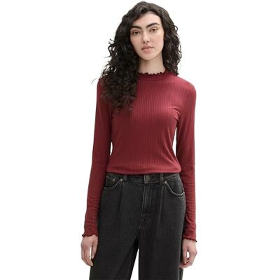 Tom Tailor Denim T-shirt met lange mouwen voor dames, 35736 Deep Wine Red, XXL Tom Tailor Denim T-shirt met lange mouwen voor dames, 35736 Deep Wine Red, XXL