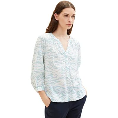 TOM TAILOR Dames blouse 1035880, 31282 Blue Small Wavy Design, 32 TOM TAILOR Dames blouse 1035880, 31282 Blue Small Wavy Design, 32
