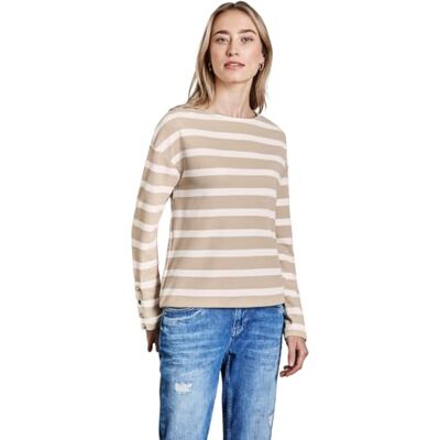 Street One Gestreept shirt met knopen, Sheer Beige, 40 Street One Gestreept shirt met knopen, Sheer Beige, 40