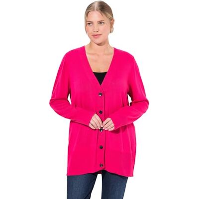 Ulla Popken Gebreide jas voor dames, grote maten, plussize, V-hals, knoopsluiting, fijn gebreid, rood/roze., 54/56 NL Ulla Popken Gebreide jas voor dames, grote maten, plussize, V-hals, knoopsluiting, fijn gebreid, rood/roze., 54/56 NL