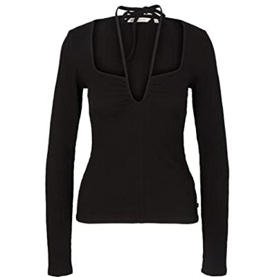 Tom Tailor Denim Dames T-shirt met lange mouwen 1035870, 14482 Deep Black, L Tom Tailor Denim Dames T-shirt met lange mouwen 1035870, 14482 Deep Black, L