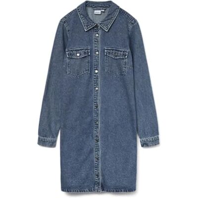VERO MODA Dames Vmjennie Ls korte denim jurk Mix Noos, Medium Blauw (Medium Blauw Denim), XS VERO MODA Dames Vmjennie Ls korte denim jurk Mix Noos, Medium Blauw (Medium Blauw Denim), XS