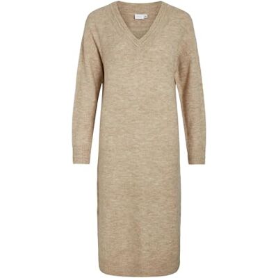 VILA VIMA V-hals L/S Knit Jurk NOOS, Natural Melange, XL VILA VIMA V-hals L/S Knit Jurk NOOS, Natural Melange, XL