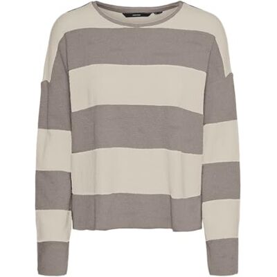 VERO MODA VMWANDA LS O-Neck Pullover Boo, Moon Rock/Stripes: berk, M VERO MODA VMWANDA LS O-Neck Pullover Boo, Moon Rock/Stripes: berk, M