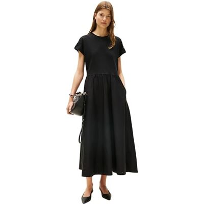 Tommy Hilfiger Dames Modern Cody Midi Mix F&f DRS Ww0ww46711 uitlopende jurk Tommy Hilfiger Dames Modern Cody Midi Mix F&f DRS Ww0ww46711 uitlopende jurk