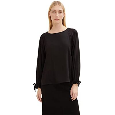 TOM TAILOR Dames Blouse met strik op de mouwen 1034031, 14482 Deep Black, 32 TOM TAILOR Dames Blouse met strik op de mouwen 1034031, 14482 Deep Black, 32