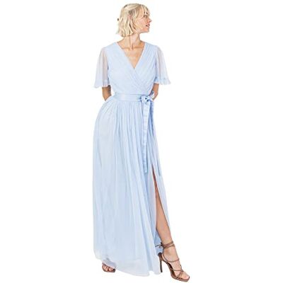 Anaya with Love Maxi-jurk voor dames, V-hals, korte mouwen, ruches, lange Empire-taille voor bruiloftsgast, bruidsmeisje, bruidsmeisje, Lichtblauw, 34 Anaya with Love Maxi-jurk voor dames, V-hals, korte mouwen, ruches, lange Empire-taille voor bruiloftsgast, bruidsmeisje, bruidsmeisje, Lichtblauw, 34