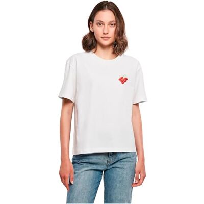 Dames T-shirt Cherrie Lovers Tee, casual T-shirt met rugprint, 100% katoen, maten XS 5XL, wit, M Dames T-shirt Cherrie Lovers Tee, casual T-shirt met rugprint, 100% katoen, maten XS 5XL, wit, M