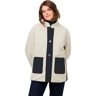 Ulla Popken , Dames, grote maten, omkeerbare jas met nep shearling voor dames, marineblauw, 54-56 grote maten Ulla Popken , Dames, grote maten, omkeerbare jas met nep shearling voor dames, marineblauw, 54-56 grote maten