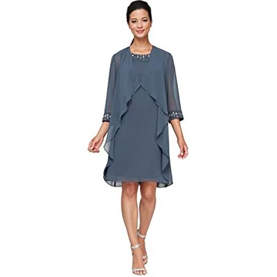 S.L. Fashions Dames chiffon laag jasjurk met kralenhals speciale gelegenheden, Staal, 44 NL S.L. Fashions Dames chiffon laag jasjurk met kralenhals speciale gelegenheden, Staal, 44 NL