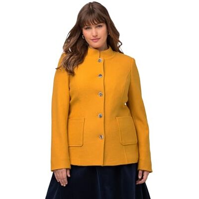 Ulla Popken Boiled Wool Janker met scheerwol blazer, Helder mosterdgeel, 60 grote maten Ulla Popken Boiled Wool Janker met scheerwol blazer, Helder mosterdgeel, 60 grote maten