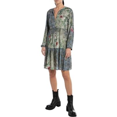 Replay Damesjurk met lange mouwen, kniel, Multicolor 010, XL Replay Damesjurk met lange mouwen, kniel, Multicolor 010, XL