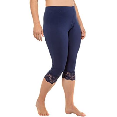 Ulla Popken Capri-broek voor dames, elastische kanten zoom, marineblauw, 40W / 32L Ulla Popken Capri-broek voor dames, elastische kanten zoom, marineblauw, 40W / 32L