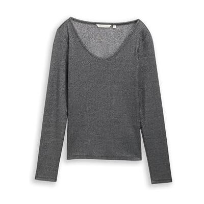 Tom Tailor Denim T-shirt met lange mouwen voor dames, 34029 Black Glitter, M Tom Tailor Denim T-shirt met lange mouwen voor dames, 34029 Black Glitter, M
