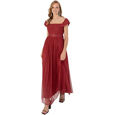 Anaya with Love Dames Maxi Jurk Bardot Off Shoulder Riem Lange Empire Taille Voor Bruiloft Gast Prom Avondjurk Bruidsmeisje Rood, Garent, 50 Anaya with Love Dames Maxi Jurk Bardot Off Shoulder Riem Lange Empire Taille Voor Bruiloft Gast Prom Avondjurk Bruidsmeisje Rood, Garent, 50