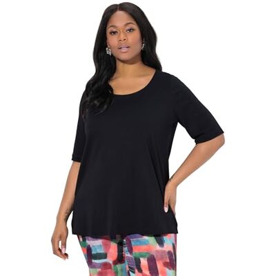 Ulla Popken Dames grote maten grote maten plus size Pima Cotton Shirt, A-lijn, ronde hals, halve mouw 820735, zwart, 58-60 Ulla Popken Dames grote maten grote maten plus size Pima Cotton Shirt, A-lijn, ronde hals, halve mouw 820735, zwart, 58-60