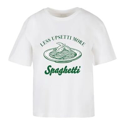 Dames T-shirt Less Upsetti Tee, casual T-shirt met print op de voorkant, oversized fit, maten XS 5XL, wit, XL Dames T-shirt Less Upsetti Tee, casual T-shirt met print op de voorkant, oversized fit, maten XS 5XL, wit, XL