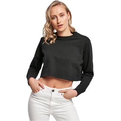 Build Your Brand Dames sweatshirt dames Terry Cropped Crew Pullover Sweater voor vrouwen verkrijgbaar in zwart of wit, maten XS 5XL, zwart, XXL Build Your Brand Dames sweatshirt dames Terry Cropped Crew Pullover Sweater voor vrouwen verkrijgbaar in zwart of wit, maten XS 5XL, zwart, XXL