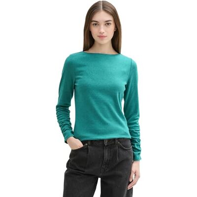 TOM TAILOR DENIM Dames langarmshirt jade groen melange U-hals TOM TAILOR DENIM Dames langarmshirt jade groen melange U-hals