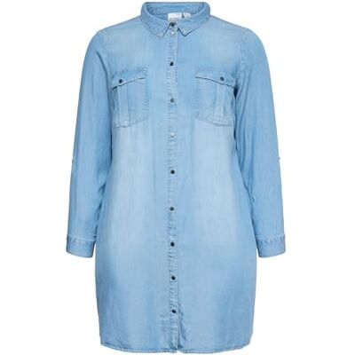 VERO MODA CURVE Dames Vmsila Ls Short Dress Mix Ga Curve Noos Jurk, blauw (light blue denim), 44 VERO MODA CURVE Dames Vmsila Ls Short Dress Mix Ga Curve Noos Jurk, blauw (light blue denim), 44