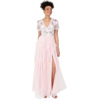 Maya Deluxe Dames Maxi Jurk Dames Korte Puff Sleeve V-hals Sequin Embellished Lace Trim Tule Split A-lijn Brudsmeisje Ball Gown Roze 40, Crystal pink., 40 Maya Deluxe Dames Maxi Jurk Dames Korte Puff Sleeve V-hals Sequin Embellished Lace Trim Tule Split A-lijn Brudsmeisje Ball Gown Roze 40, Crystal pink., 40