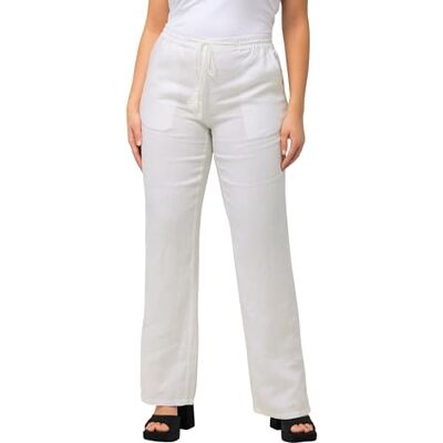 Ulla Popken Linnen broek voor dames, sneeuwwit, 32W x 32L Ulla Popken Linnen broek voor dames, sneeuwwit, 32W x 32L