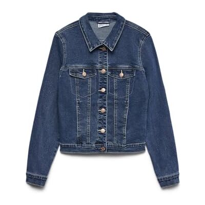 VERO MODA Dames Vmluna Ls Slim DNM Jas Mix Ga Noos, Medium Blauw (Medium Blue Denim), L VERO MODA Dames Vmluna Ls Slim DNM Jas Mix Ga Noos, Medium Blauw (Medium Blue Denim), L