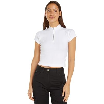Calvin Jeans Dames T-shirt met korte mouwen en halve rits, Helder Wit, L Calvin Jeans Dames T-shirt met korte mouwen en halve rits, Helder Wit, L