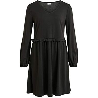 VILA Vitinny damesjurk met V-hals, pop-detail, jurk, zwart, M VILA Vitinny damesjurk met V-hals, pop-detail, jurk, zwart, M