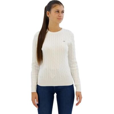 GANT Dames Stretch Cotton Cable C-Neck Trui, Eggshell, Standaard, Eggshell., M GANT Dames Stretch Cotton Cable C-Neck Trui, Eggshell, Standaard, Eggshell., M