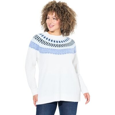 Ulla Popken Grote maten grote maten plus size Noorse trui, ronde hals, lange mouwen, zacht fijn gebreid, sneeuwwit, 50-52 Ulla Popken Grote maten grote maten plus size Noorse trui, ronde hals, lange mouwen, zacht fijn gebreid, sneeuwwit, 50-52