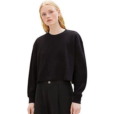 Tom Tailor Denim Cropped Basic sweatshirt voor dames, 14482-deep black, L Tom Tailor Denim Cropped Basic sweatshirt voor dames, 14482-deep black, L