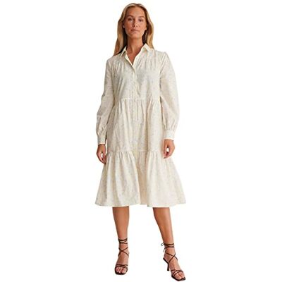 NA-KD Midi-jurk met knopen voor dames, casual, Gele Bloem, 32 NA-KD Midi-jurk met knopen voor dames, casual, Gele Bloem, 32