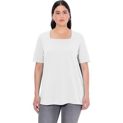 Ulla Popken Dames, A-lijn, Carree-hals, T-shirt met halve mouwen, White Out, 46/48 Ulla Popken Dames, A-lijn, Carree-hals, T-shirt met halve mouwen, White Out, 46/48