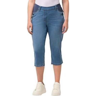 Ulla Popken , Dames, grote maten, capri-jeans met elastische band, Sienna, blauw, 58 NL Ulla Popken , Dames, grote maten, capri-jeans met elastische band, Sienna, blauw, 58 NL