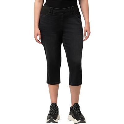 Ulla Popken , Dames, grote maten, capri-jeans met elastische band, Sienna, zwart, 48 Ulla Popken , Dames, grote maten, capri-jeans met elastische band, Sienna, zwart, 48