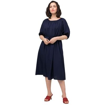 Ulla Popken , Damesjurk, grote maten, midi-jurk, ceintuur, ronde hals, lange mouwen, staalblauw, 46/48 NL Ulla Popken , Damesjurk, grote maten, midi-jurk, ceintuur, ronde hals, lange mouwen, staalblauw, 46/48 NL