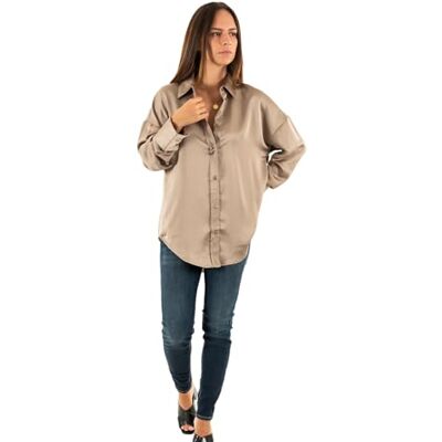 ONLY Dames Onlmarta Ls oversized satijnen shirt WVN blouse, Weathered Teak, XS ONLY Dames Onlmarta Ls oversized satijnen shirt WVN blouse, Weathered Teak, XS