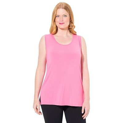 Ulla Popken Dames grote maten grote maten plus size top, klassieke pasvorm, ronde hals, stretch, brede bandjes, mouwloos, roze, 46-48 Ulla Popken Dames grote maten grote maten plus size top, klassieke pasvorm, ronde hals, stretch, brede bandjes, mouwloos, roze, 46-48