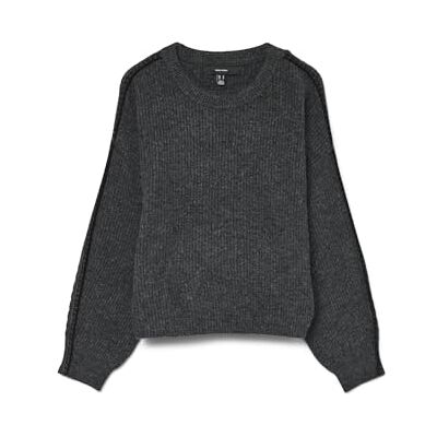 VERO MODA VMZORA LS O-Neck Pullover, Asfalt/detail: w. Black Stitch, S VERO MODA VMZORA LS O-Neck Pullover, Asfalt/detail: w. Black Stitch, S