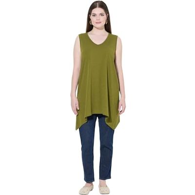 Ulla Popken dames grote maten grote maten plus size longtop longtop ritszoom, A-lijn, V-hals, biologisch katoen, bladgroen, 42-44 Ulla Popken dames grote maten grote maten plus size longtop longtop ritszoom, A-lijn, V-hals, biologisch katoen, bladgroen, 42-44