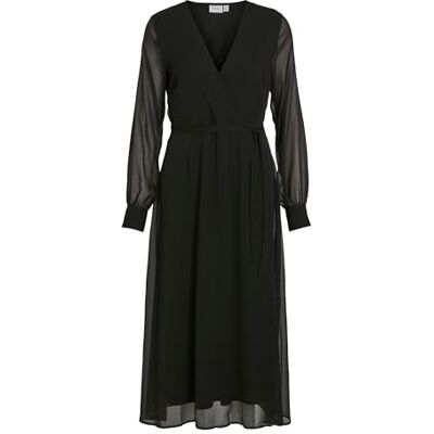 VILA VIFALIA V-hals L/S MIDI Dress NOOS, zwart, 42 VILA VIFALIA V-hals L/S MIDI Dress NOOS, zwart, 42