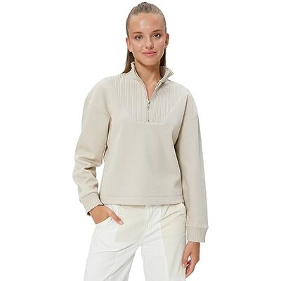 Koton Dames Half Zipper Relax Fit High Neck Textured Sweatshirt, beige (057), L Koton Dames Half Zipper Relax Fit High Neck Textured Sweatshirt, beige (057), L