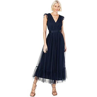 Anaya with Love Maxi-jurk voor dames, V-hals, mouwloos, ruches, voor bruiloft, gast, bruidsmeisje, gala, lange hoge empire-taille, gelaagd, Donkerblauw, 40 Anaya with Love Maxi-jurk voor dames, V-hals, mouwloos, ruches, voor bruiloft, gast, bruidsmeisje, gala, lange hoge empire-taille, gelaagd, Donkerblauw, 40