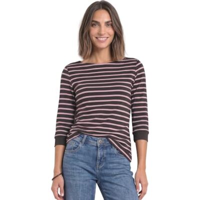 Street One Dames 3231519 shirt met 3/4 mouwen met boothals en strepen, Vintage Blush, 44 Street One Dames 3231519 shirt met 3/4 mouwen met boothals en strepen, Vintage Blush, 44
