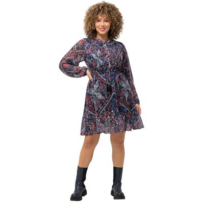 Ulla Popken Damesjurk met plooien en paisley-print, zwart, 42/44 NL Ulla Popken Damesjurk met plooien en paisley-print, zwart, 42/44 NL